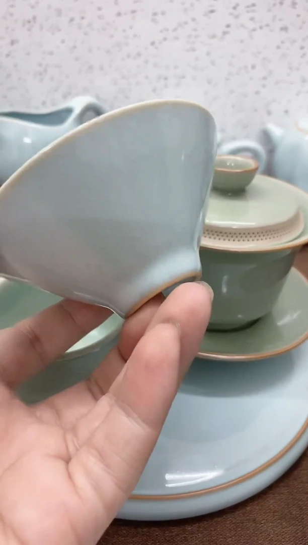 &*天青原矿釉斗笠杯
