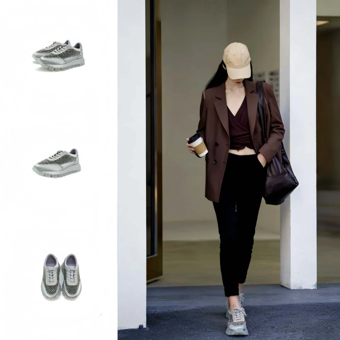 SIOIOIK/素卡2025早春新款满钻阿甘鞋透气潮流时尚网面潮鞋女士