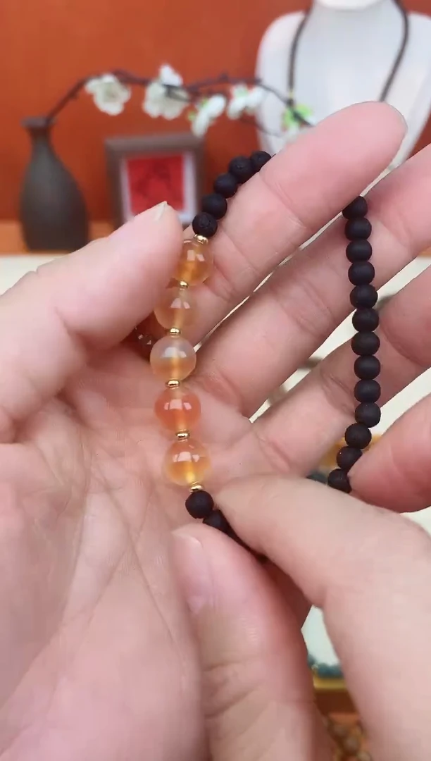 【闪购商品】降真香手串未镶嵌04单圈搭配糖心玛瑙