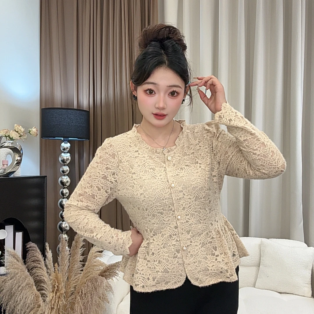 法式气质蕾丝衬衫女秋季新款修身显瘦长袖打底衫甜美减龄洋气上衣