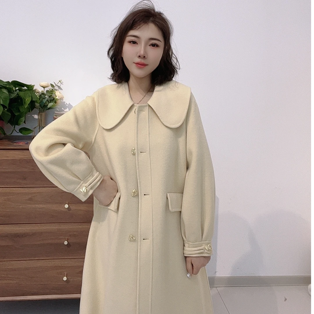 （10039）鄂市产地 韩系娃娃领宽松百搭长款外套