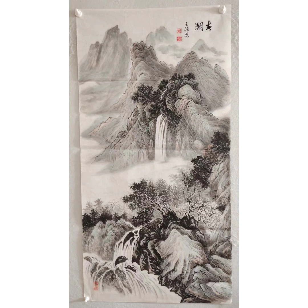 1948  纯手绘花老字画《春潮》中堂  尺寸 137×68
