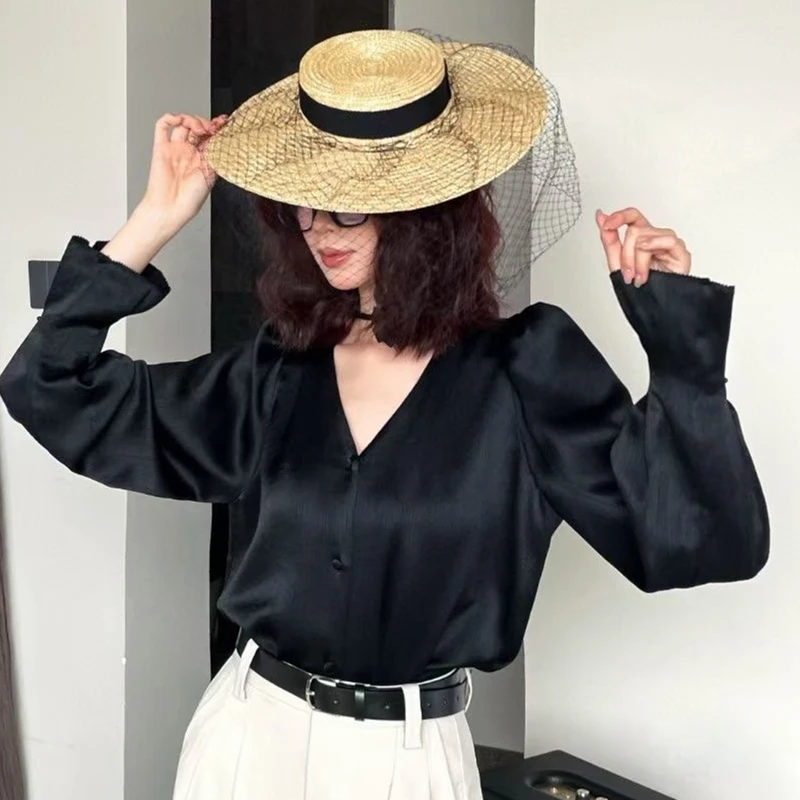 KIKI严选：S069-JENNY家欧货夏季新款原创立体花朵抽绳衬衫上衣