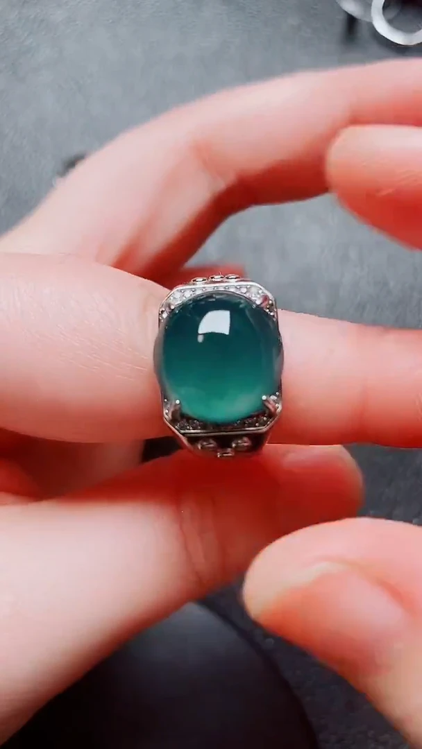 翡翠戒指银S925镶嵌翡翠