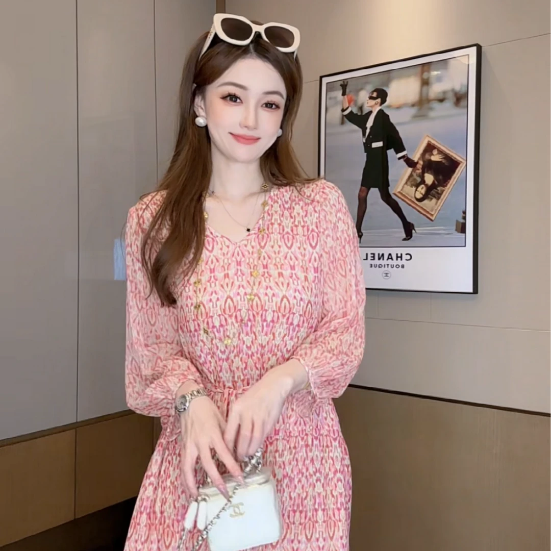 【丝芙玉禄】【S396】100%真丝气质印花碎花桑蚕丝女装真丝连衣裙