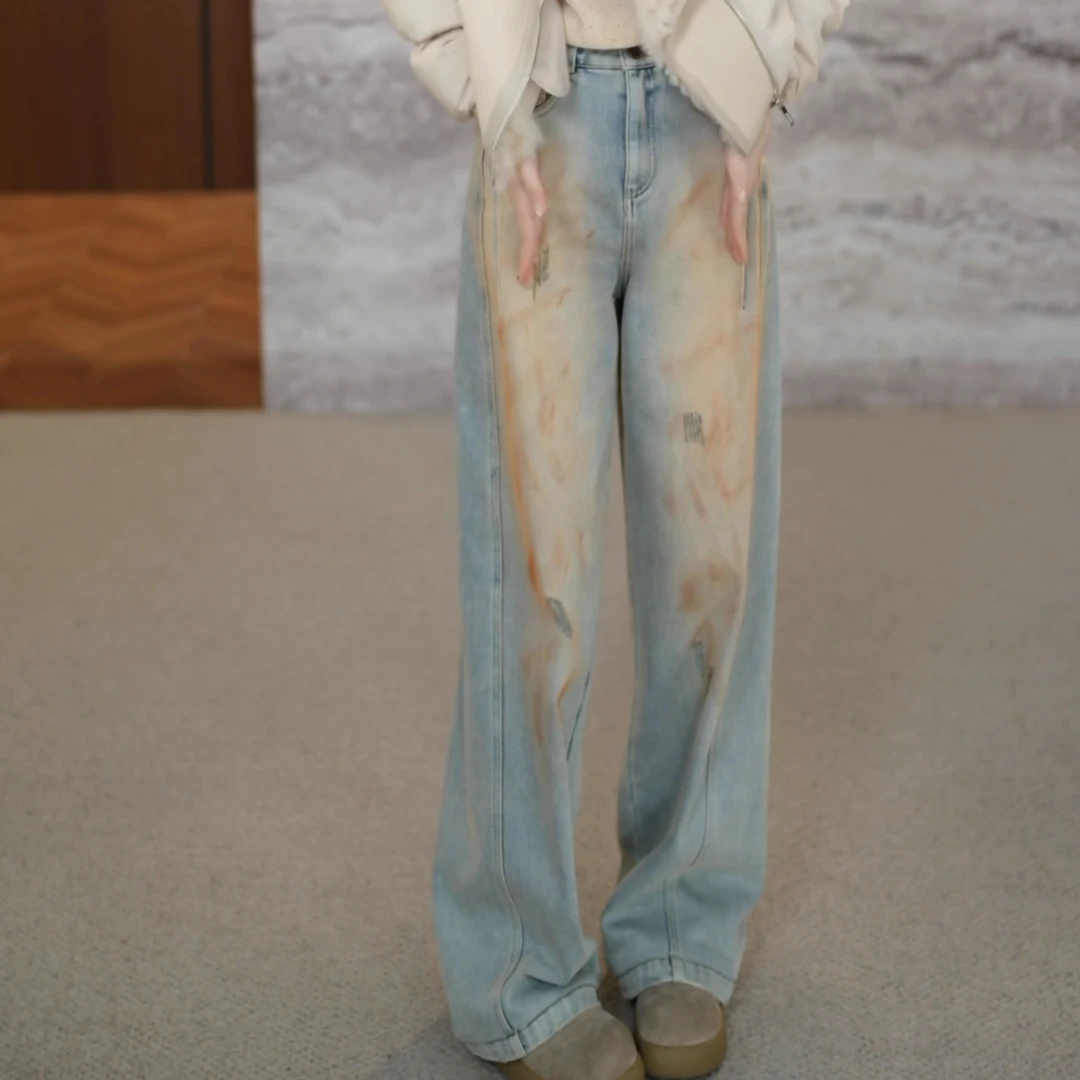 【惜曦】冬季新款显瘦高腰设计师款百搭加绒加厚牛仔裤女LK2508945