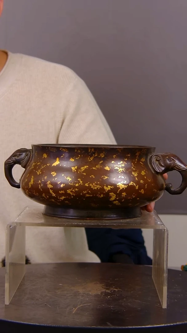 瓷片星*山水紫铜鎏金造像香炉结缘1111