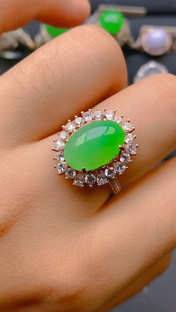 【闪购商品】翡翠戒指银S925镶嵌天然A货翡翠1