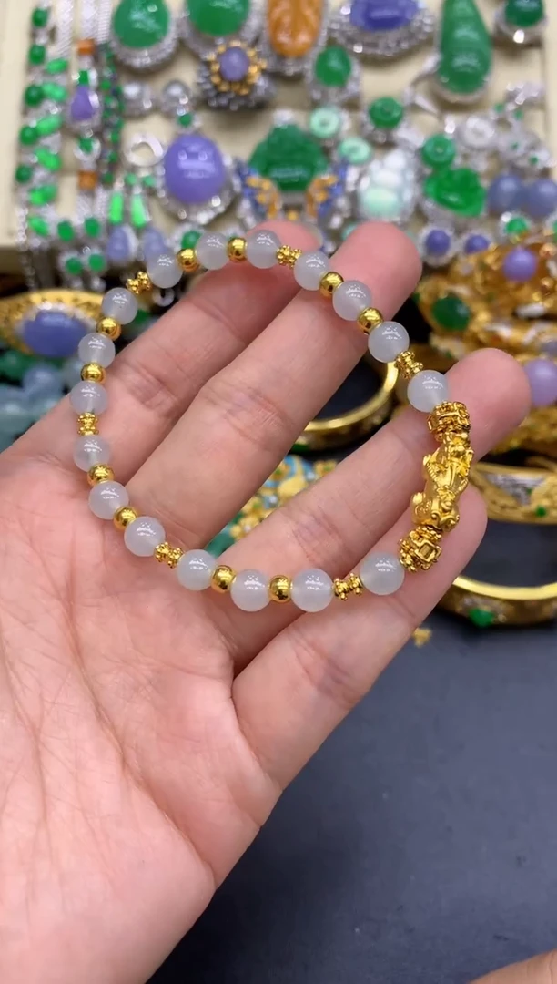 足金镶嵌手链翡翠512-中国好珍宝