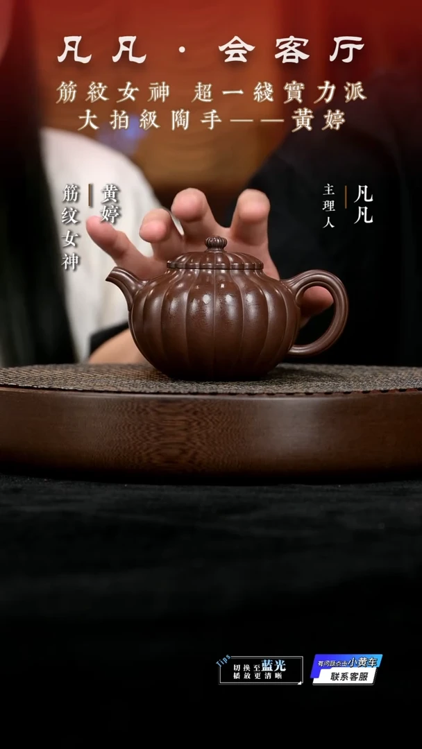 茶壶紫砂JW黄婷119 筋纹柿圆革紫泥330cc