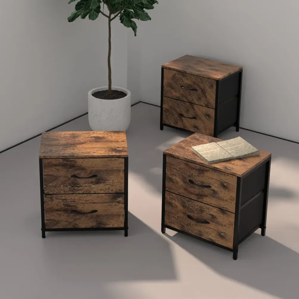 床头柜ins风简约款床头柜日式木质边桌居家双布抽整理箱收纳架