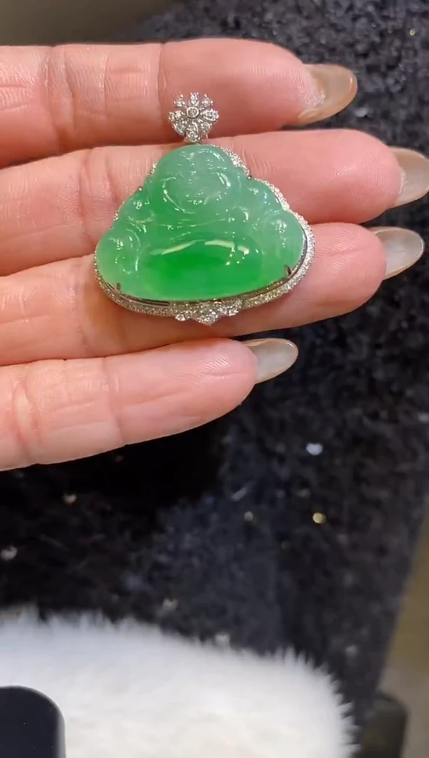 吊坠(不含链)18K金镶嵌翡翠佛公