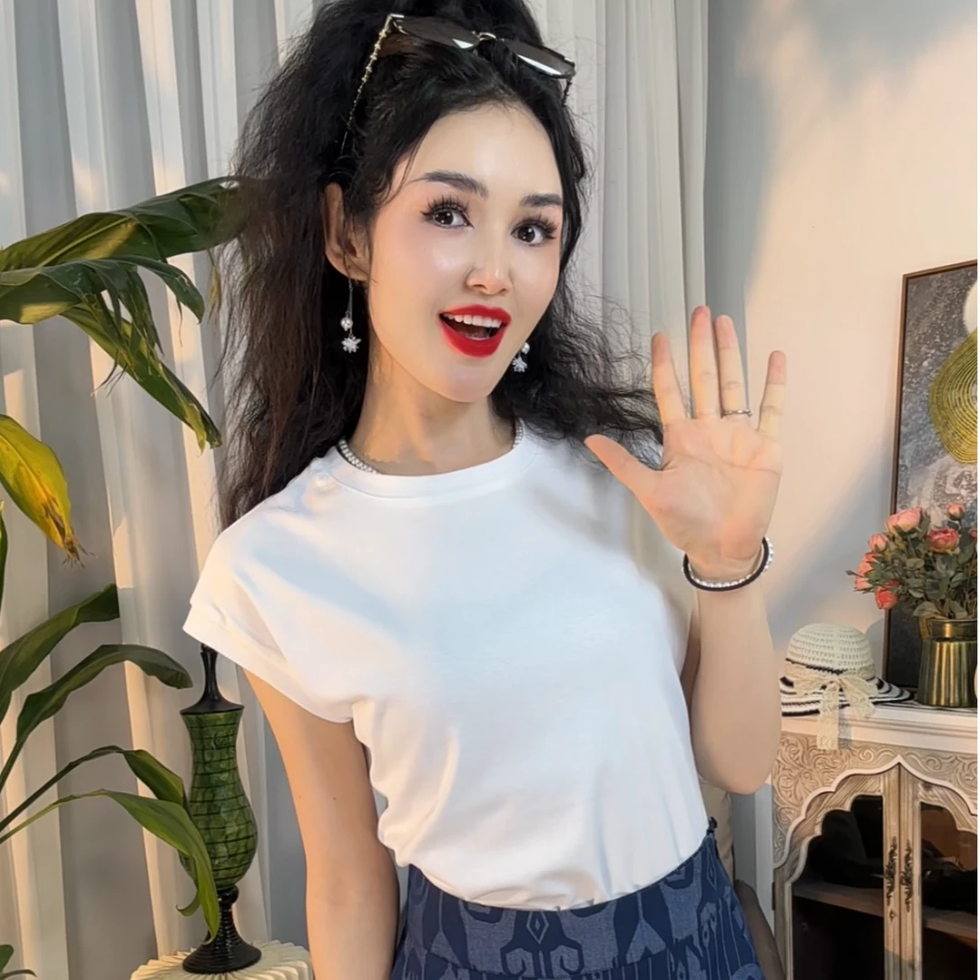 2025百搭多变品质显瘦体恤短袖白色圆领夏季女士打底