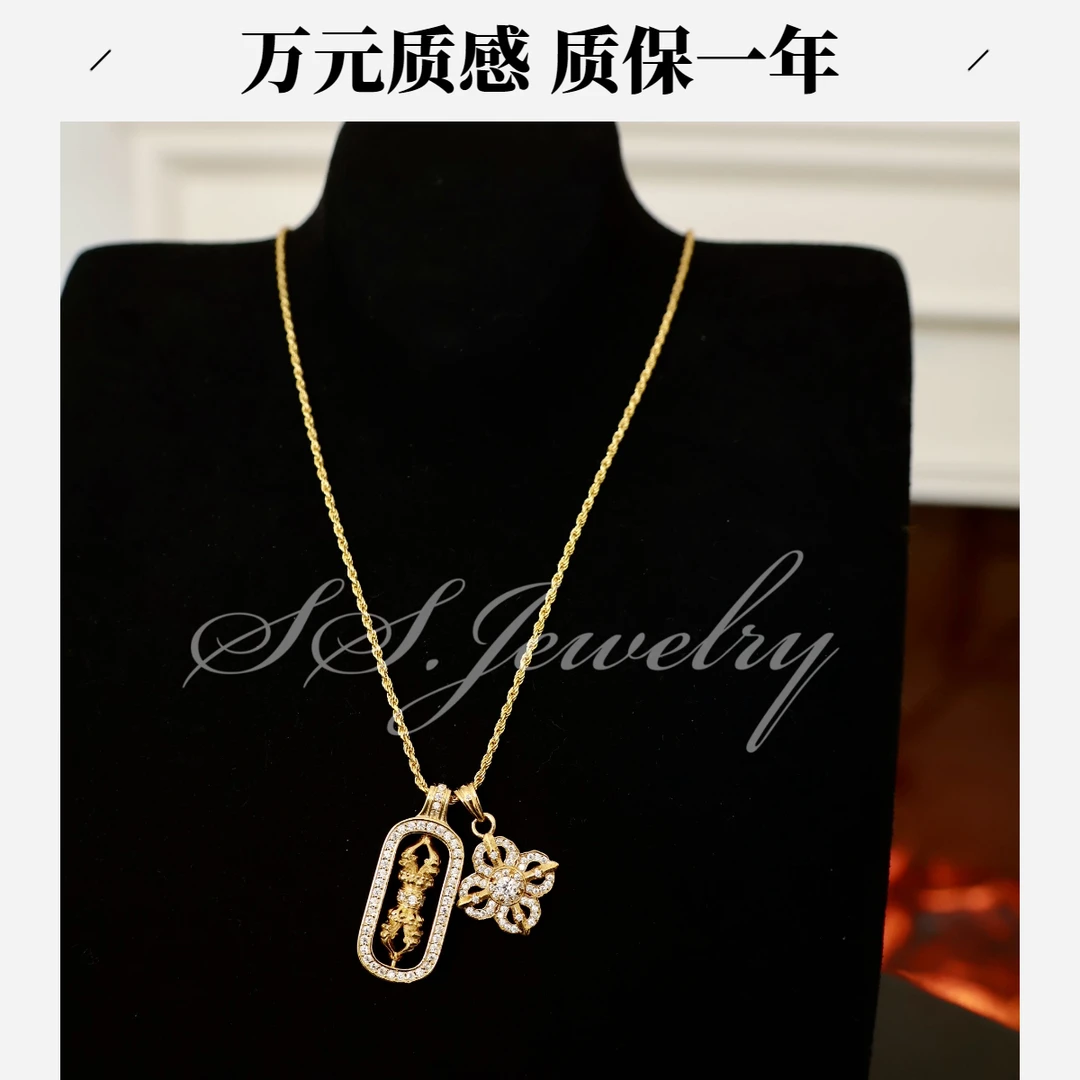 链子925银锆石 现货韦雪同款转动金刚杵十字杵古法点钻项链现货