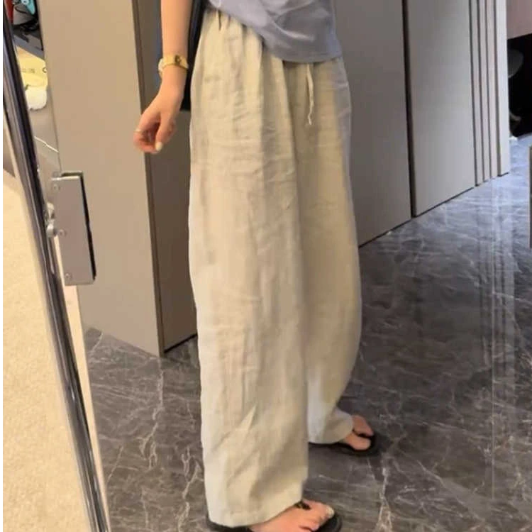 亚麻阔腿裤女夏季薄款今年流行大码胖mm高腰显瘦洋气时髦休闲裤子
