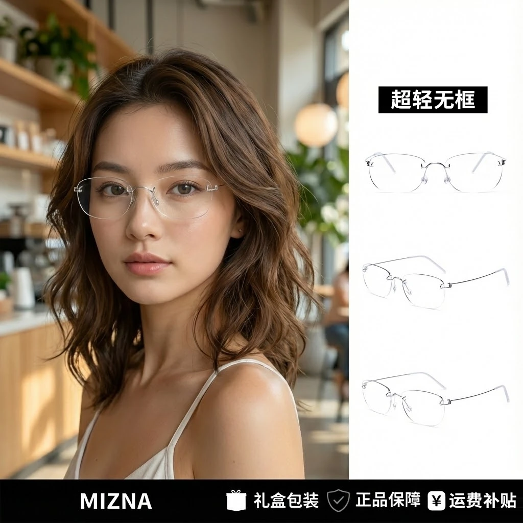 露丝同款！纯钛时尚百搭斯文眼镜框免费配防蓝光镜无螺丝金丝眼镜