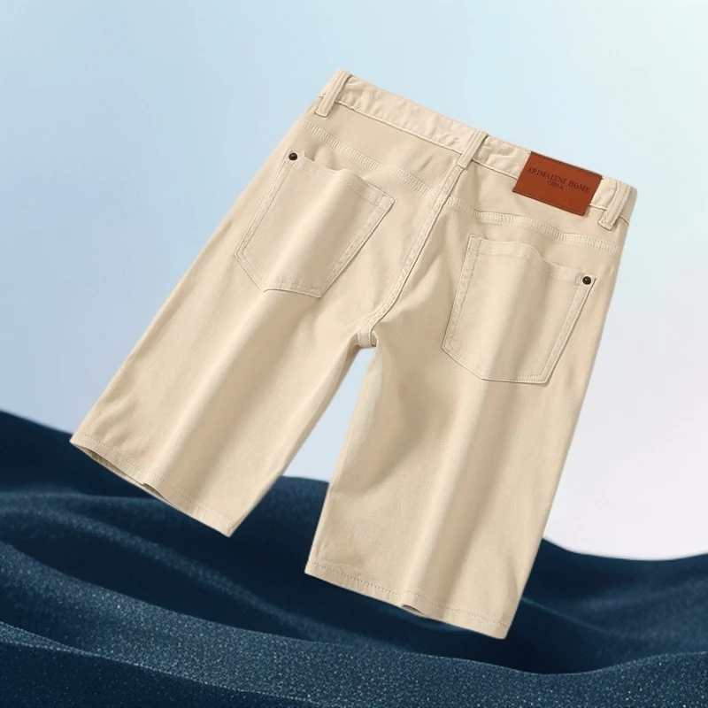巴赛娜缇时尚新款五分裤卡其色休闲短裤男夏季薄款潮牌牛仔裤子