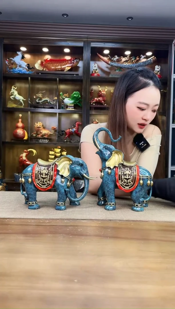 黄铜你****去中号 揽财吉象黄铜摆件 一对