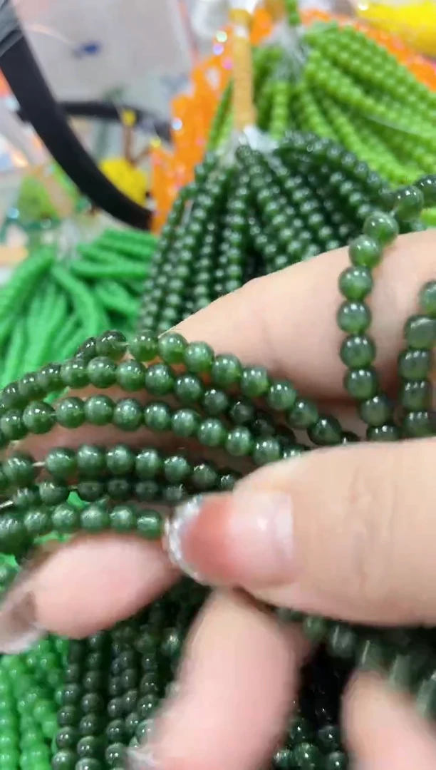 玻璃A30卡4琉璃圆珠1条绿沙色