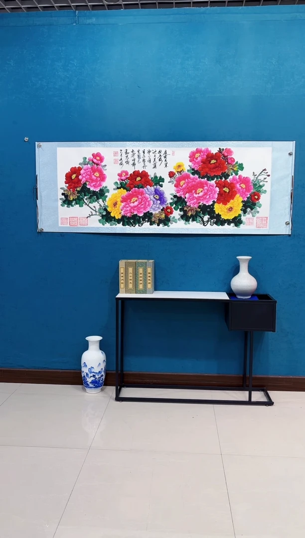 国画《小六尺牡丹》70*200厘米卷轴软裱
