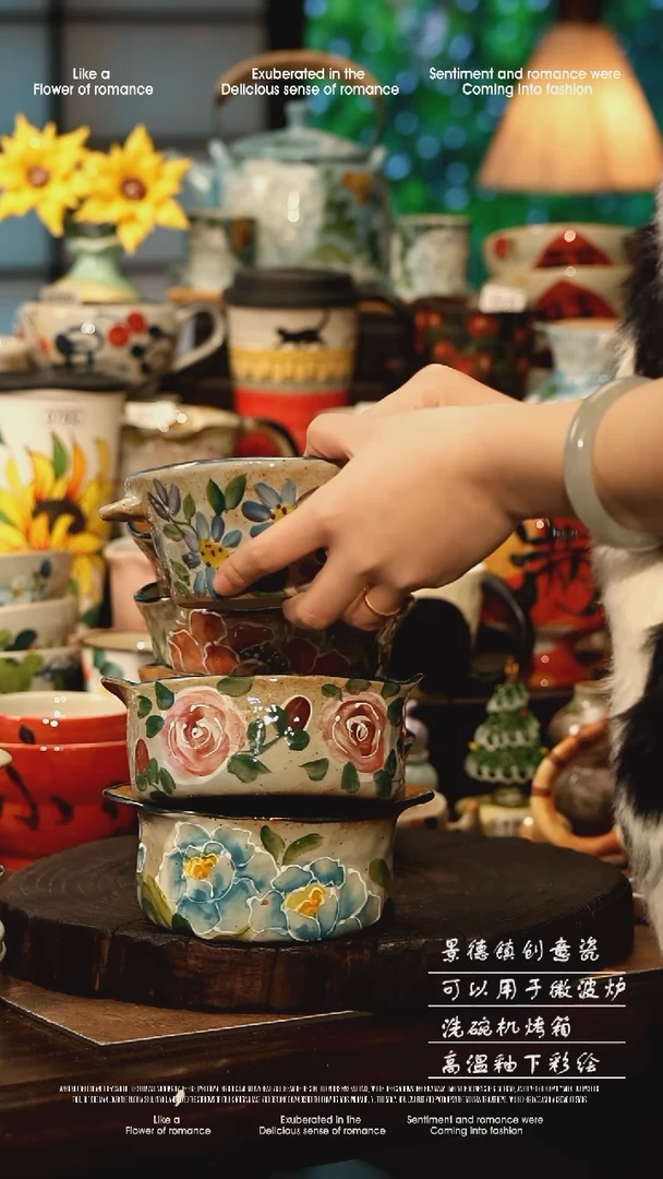 陶瓷随机一个景德镇高温釉下彩手工手绘款式