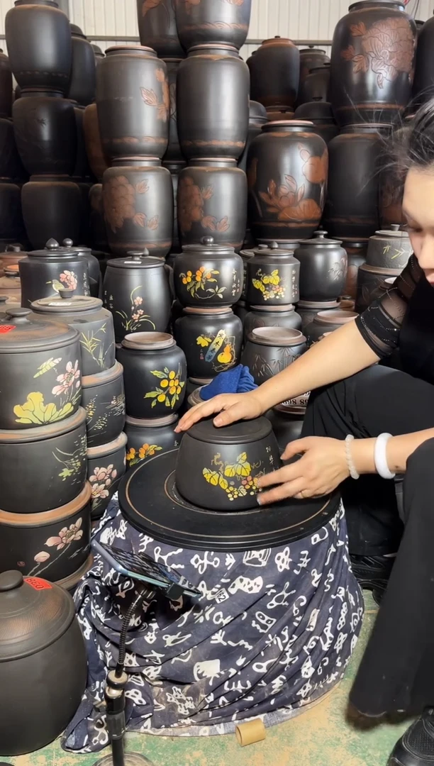 壶瑕疵茶叶罐石瓢彩填 866