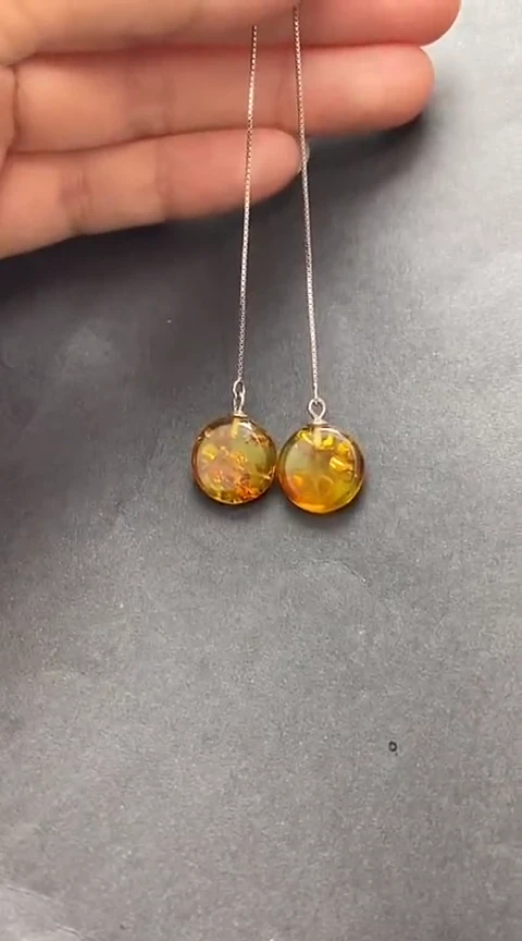 未镶嵌琥珀裸石花珀耳线