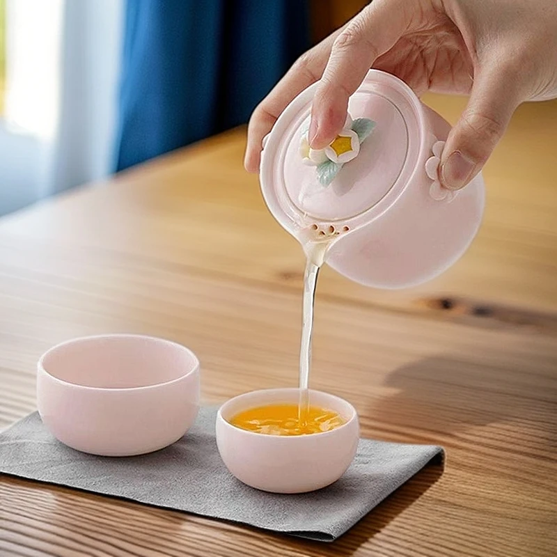 040117手捏花旅行套1壶2杯粉