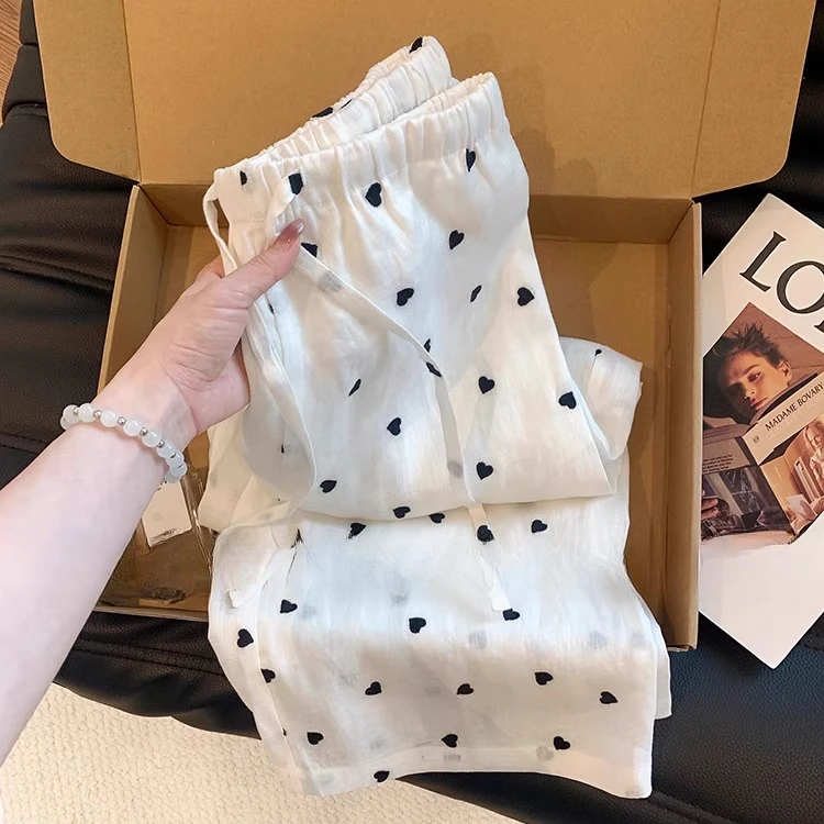 松弛感爱心亚麻休闲直筒裤女夏季薄款2025新款宽松阔腿棉麻裤子韩