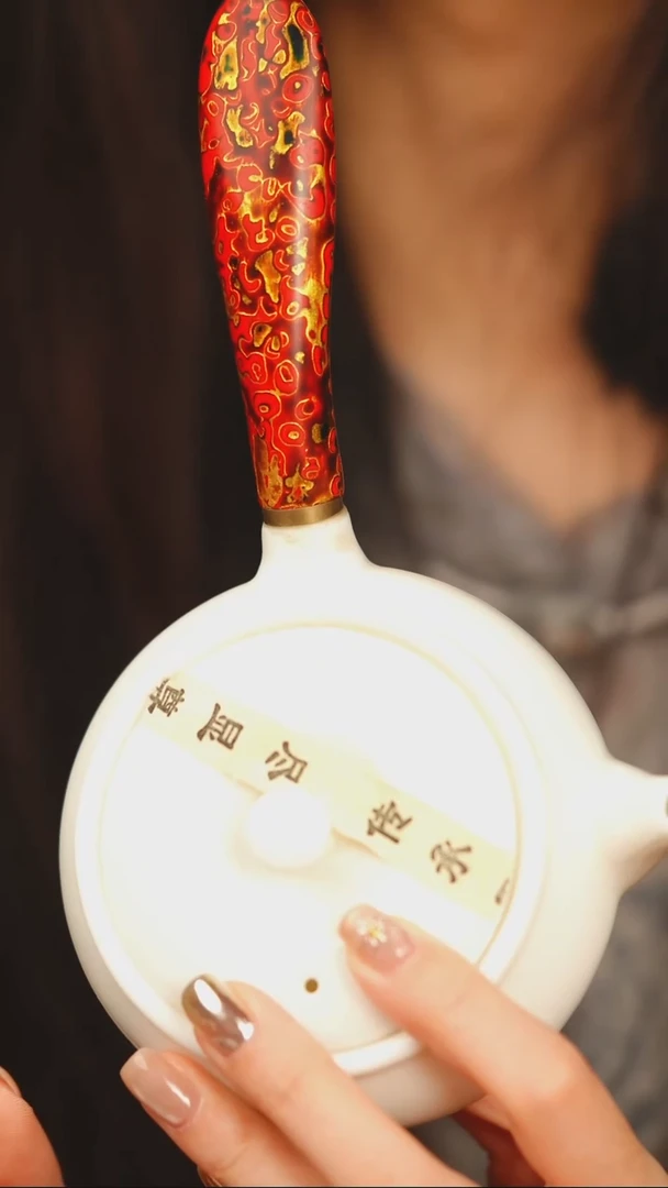 @侧把红金犀皮壶@非遗大漆