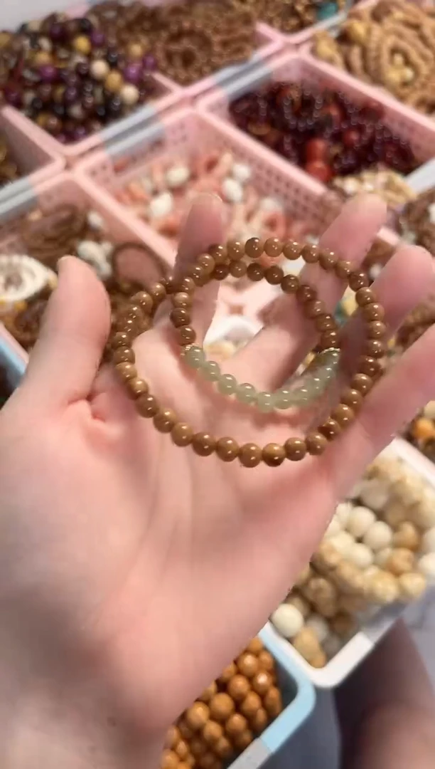 手串未镶嵌和田玉（糖玉）库克圆珠6mm 双圈搭配和田玉