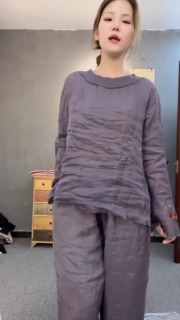 特价苎麻上衣紫灰色