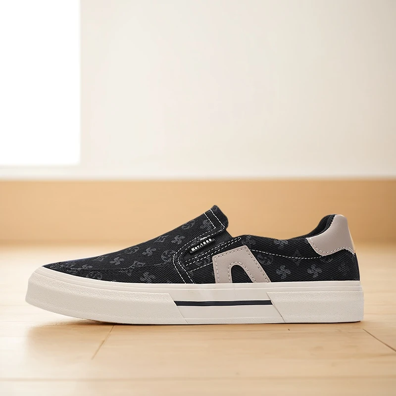 25801 一脚蹬男鞋休闲秋季透气帆布鞋百搭男士印花布鞋低帮懒人鞋