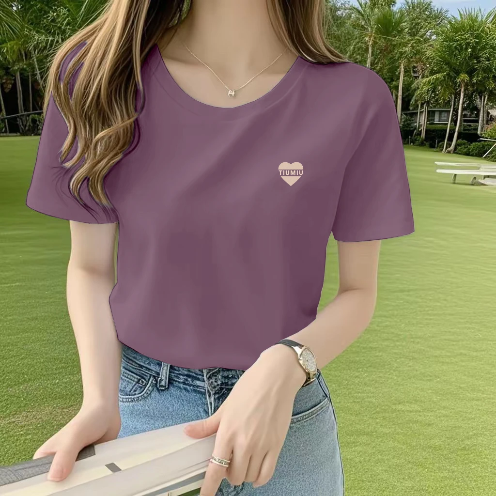 2025新款夏季短袖t恤女士宽松大码圆领印花时尚休闲百搭显瘦上衣