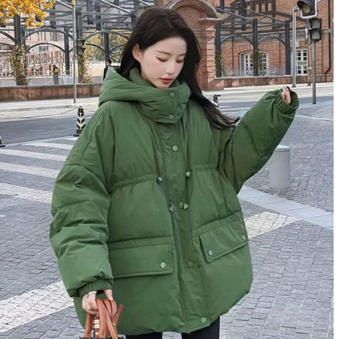 韩系高级奶呼呼绿色白鸭绒羽绒服