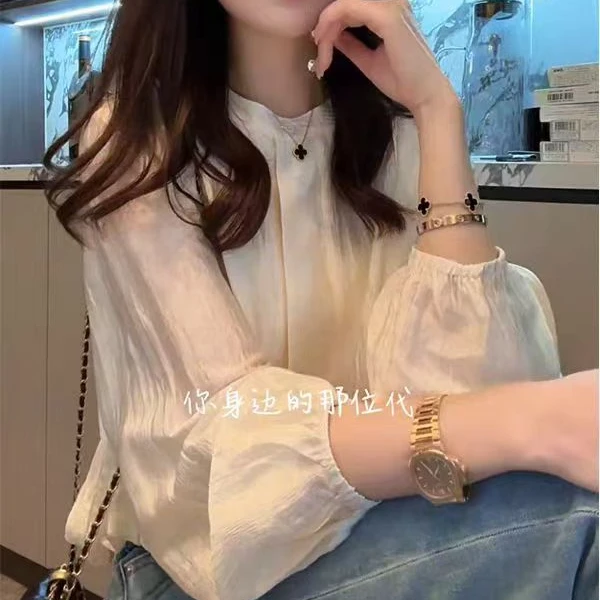 香槟晚宴衬衫女2025新款爆款洋气春季优雅风外穿长袖衬衣