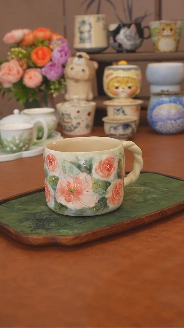 是泥吖   玫瑰花马克杯
