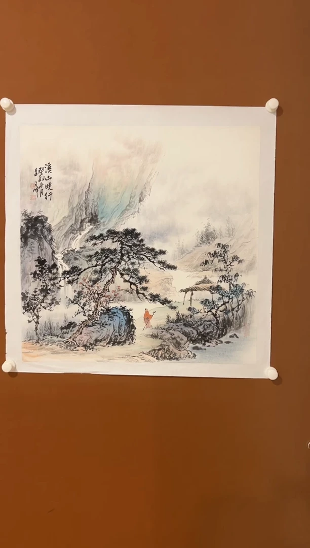 国画李文峰四尺斗方仿古青绿