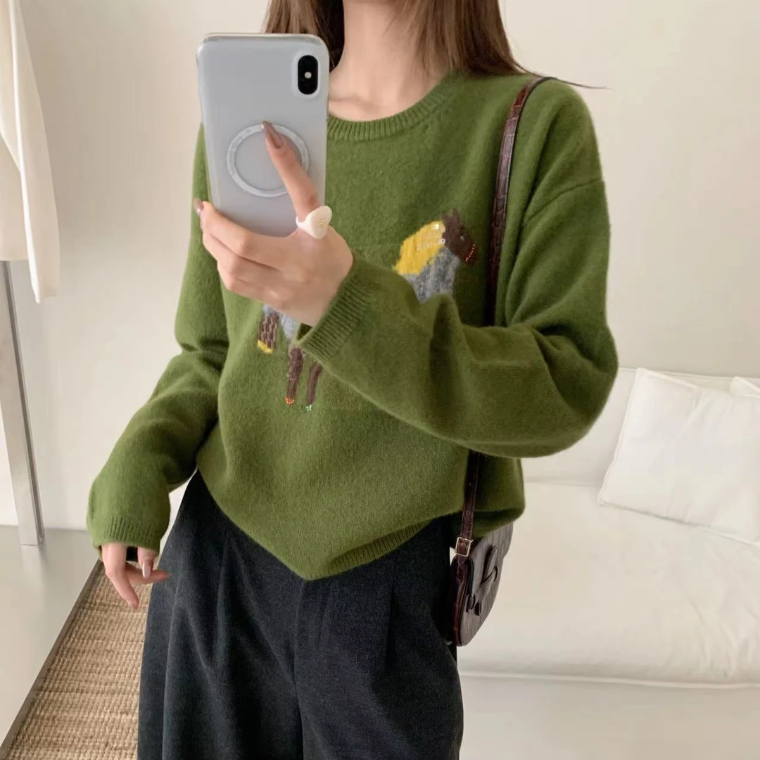 【素简.510196】2025秋冬新款100绵羊毛珠管小马女装上新羊毛衫