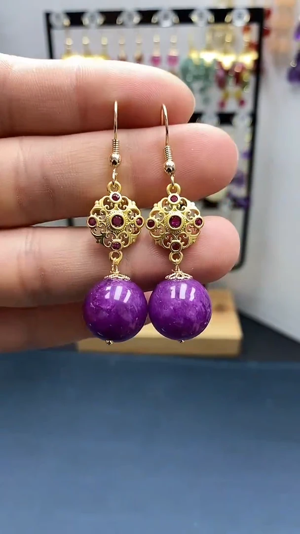 【闪购商品】苏纪石（舒俱来）耳坠银S925镀金镶嵌C尺寸14mmQ9