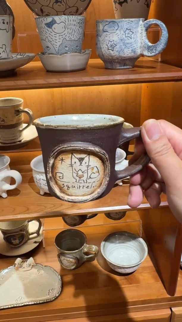 陶日本作家器陶瓷器物白石真理松鼠马克杯
