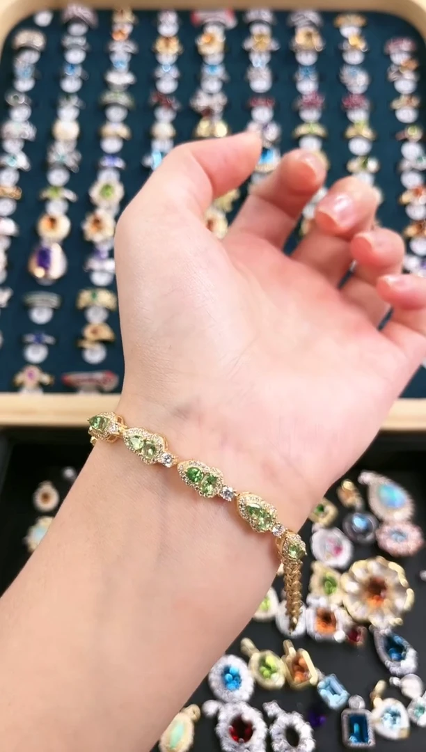 银S925镶嵌手链石榴石（沙弗莱）n54