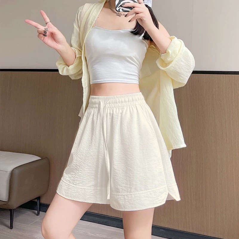 2025新款白色冰丝山本短裤女夏外穿休闲宽松阔腿中裤五分运动裤T
