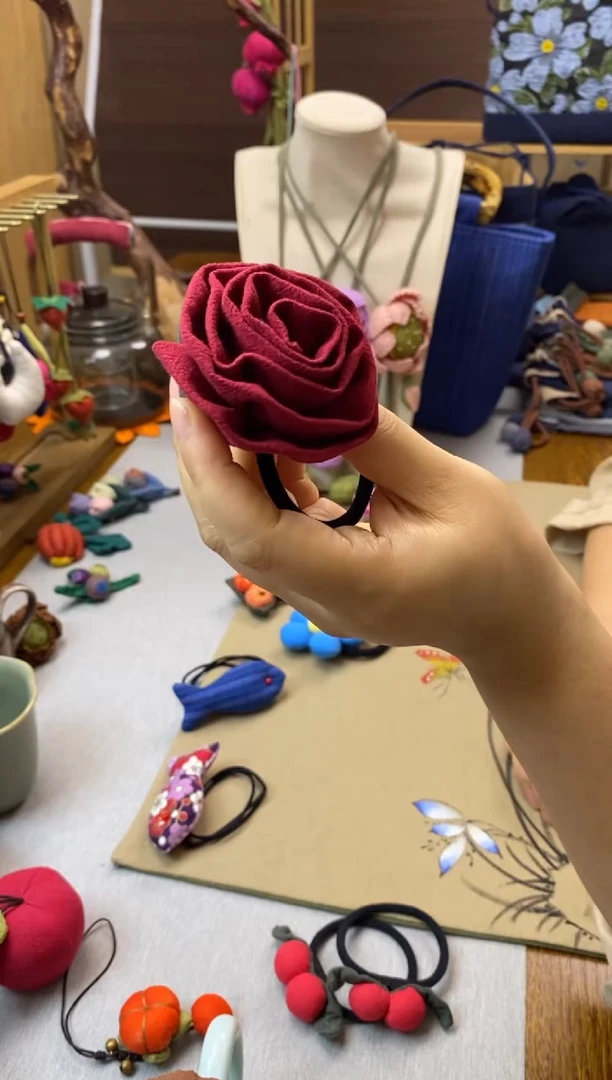 布艺头绳玫瑰花（红色1）——
