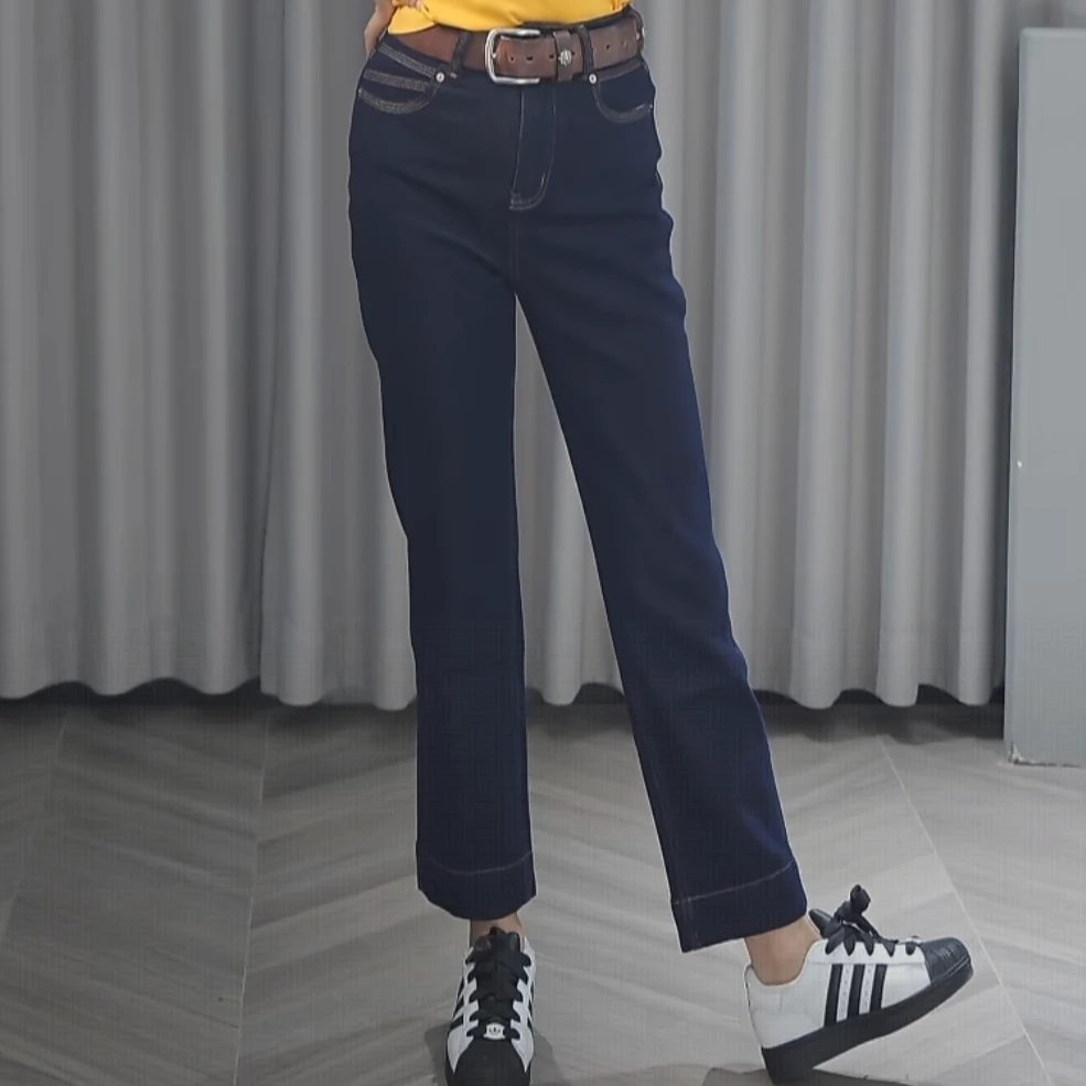 【裤长92-96】四面弹防褪色植绒糯米法棍裤保暖天丝棉牛仔裤96262