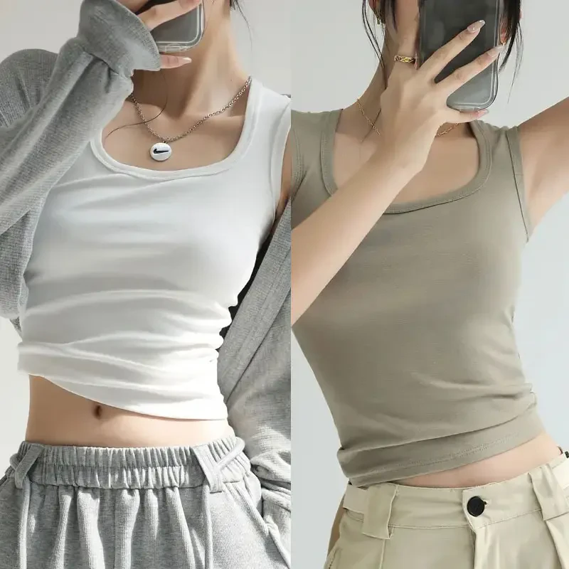 2025正品夏季新款吊带背心女内搭外穿遮副乳工字纯色宽肩带上衣女