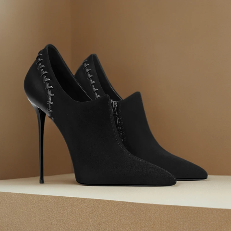 时尚简约流行短靴女法式高级感轻奢气质秋冬新款尖头深口高跟鞋