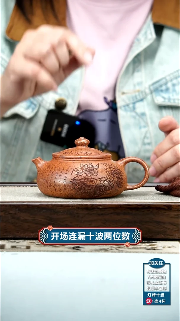 【闪购商品】紫砂茶壶范青天星泥柴烧牡丹寒江200cc