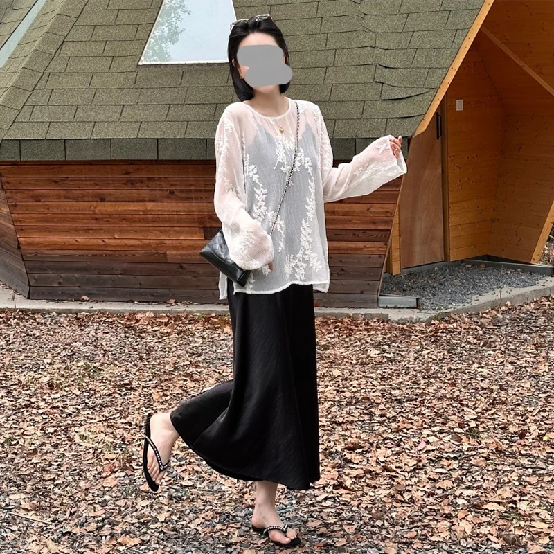 韩系独特绝美套装夏季巨好看气质休闲长袖防晒衫半身裙洋气套装