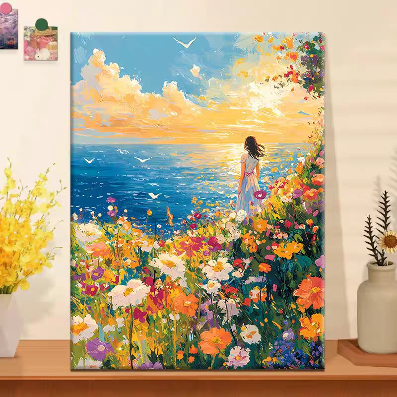 【春暖花知】大颗粒画布diy数字油画解压治愈手工涂色丙烯装饰画